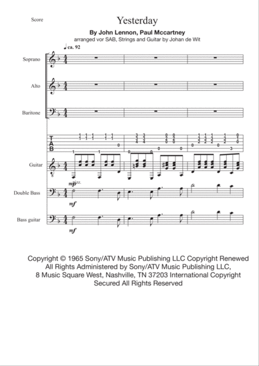 Yesterday Yesterday 3-Part scores gallery preview page 1