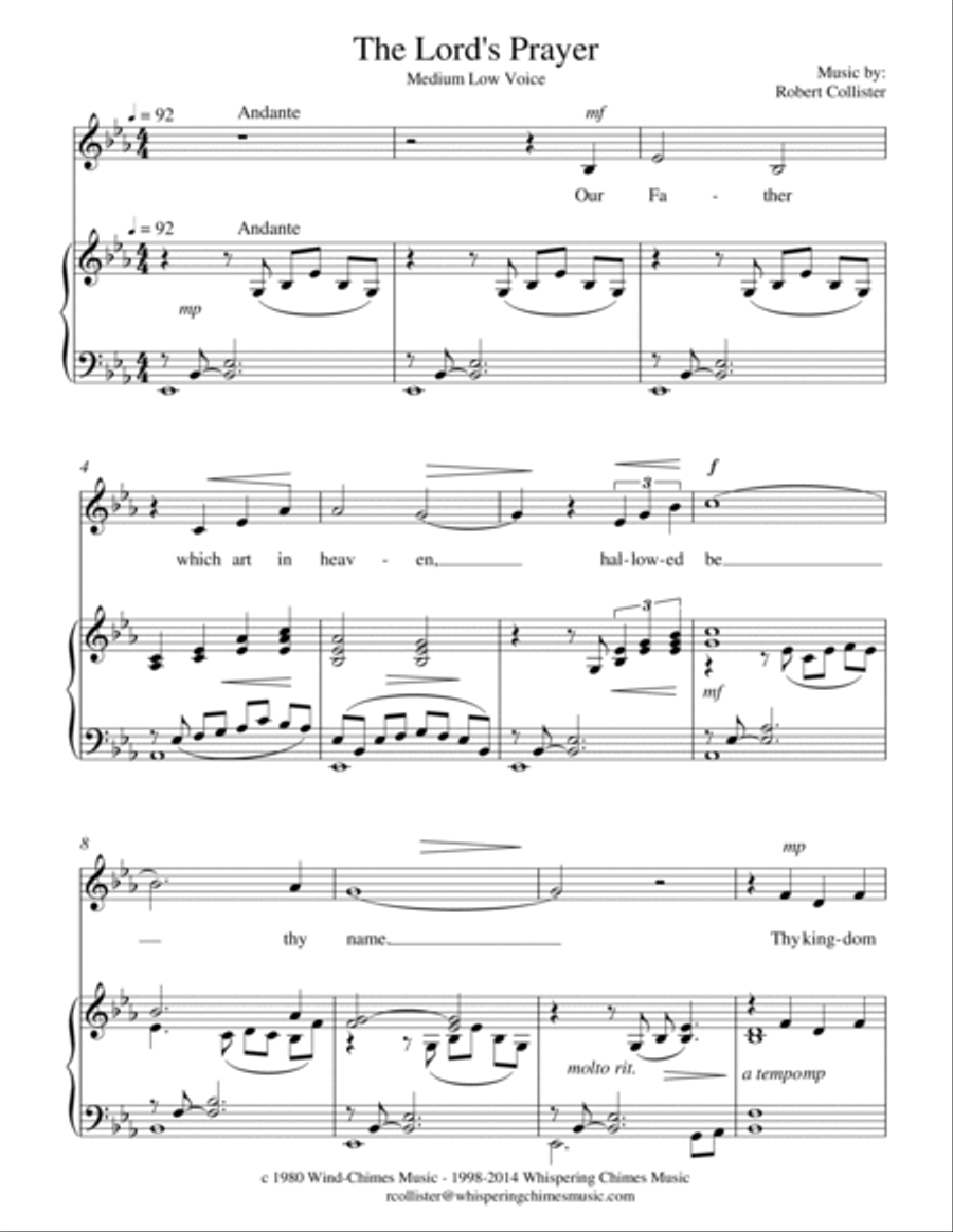 The Lord's Prayer (medium low voice) Low Voice scores gallery preview page 2