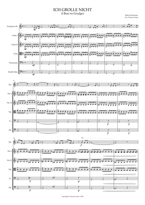 ICH GROLLE NICHT - Robert Schumann - for Bb Trumpet and Strings - Score and Parts