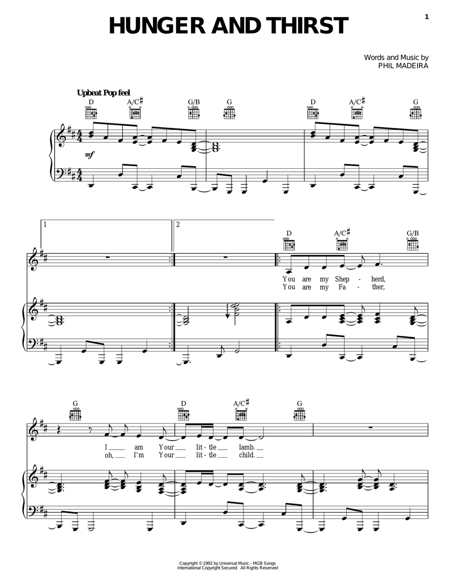 Hunger And Thirst Hunger And Thirst Piano, Vocal, Guitar scores gallery preview page 1