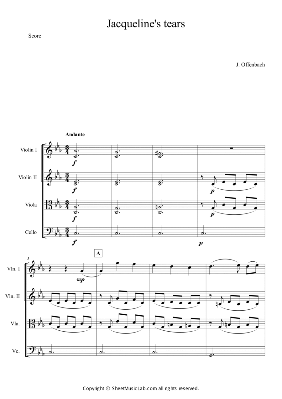 Jacqueline's Tears String Quartet scores gallery preview page 1