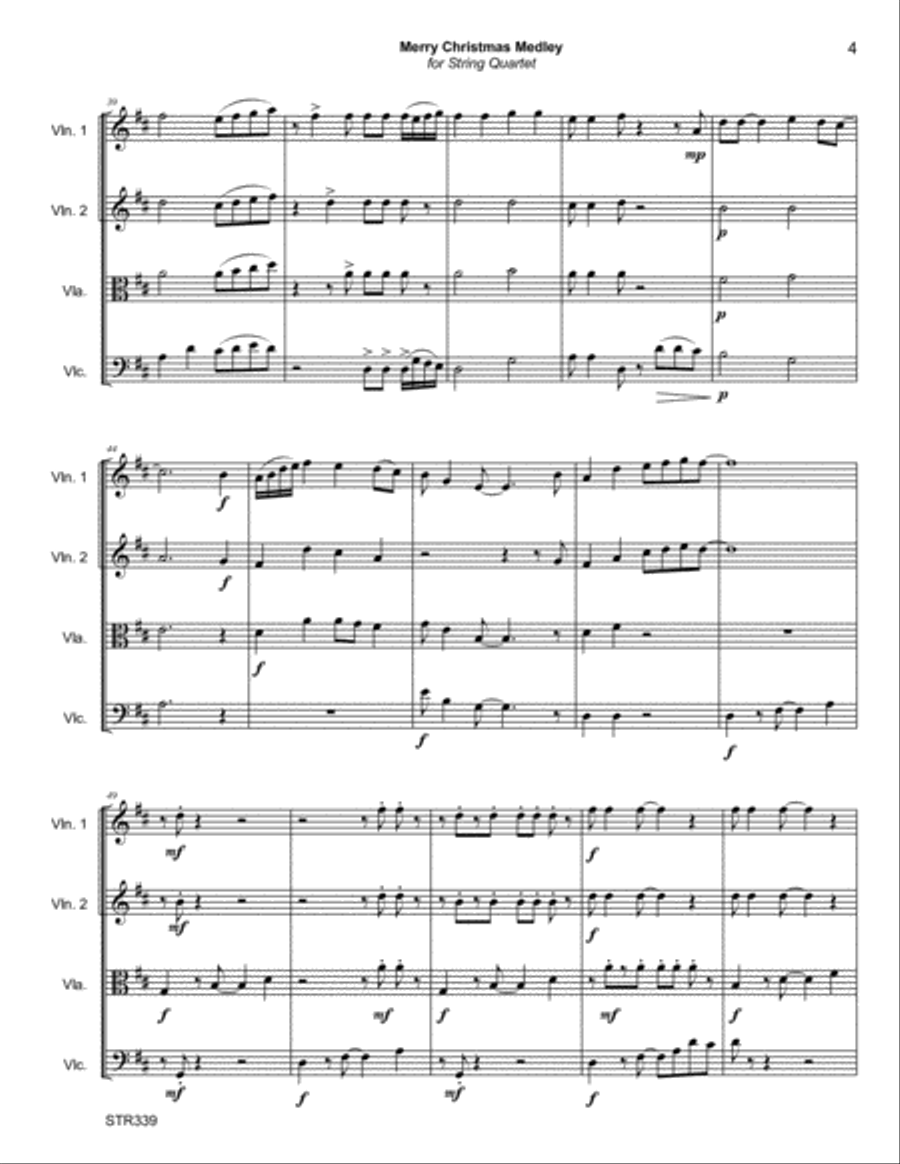 MERRY CHRISTMAS MEDLEY - STRING QUARTET (or 3 Violins & Cello) - 5 carol medley String Quartet scores gallery preview page 4