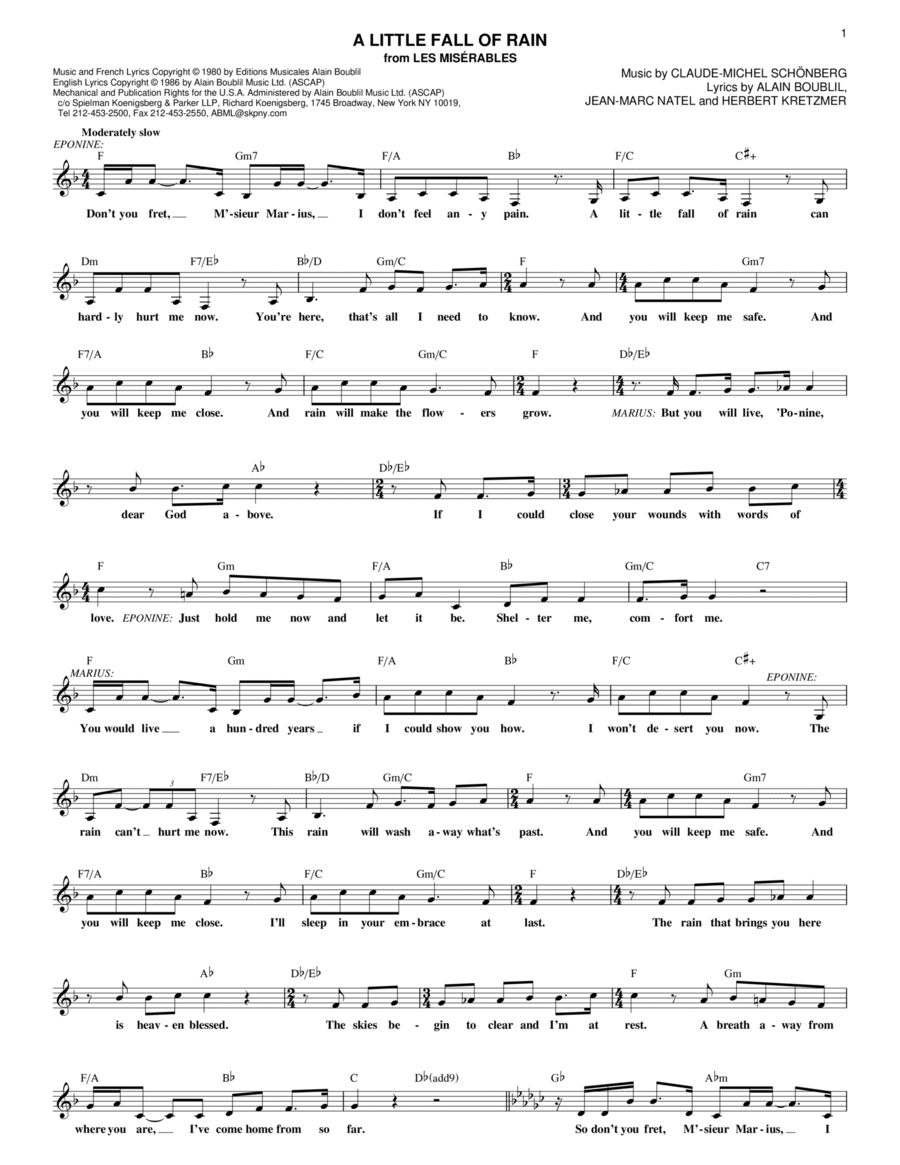 A Little Fall Of Rain A Little Fall Of Rain Piano scores gallery preview page 1