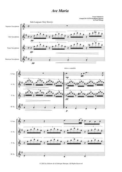 Franz Schubert: Ave Maria, arranged for SATB saxophone quartet