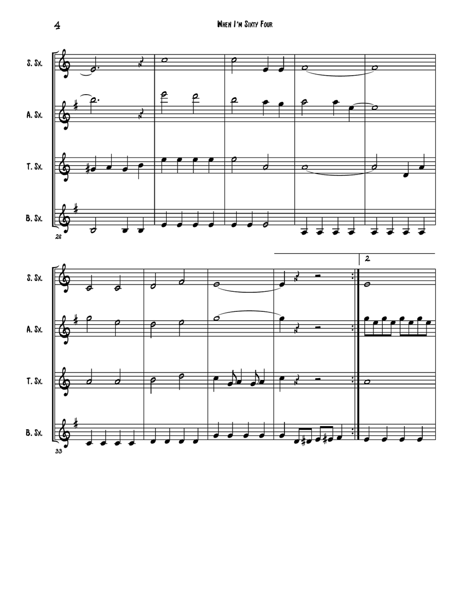 When I'm Sixty-Four Woodwind Quartet scores gallery preview page 4