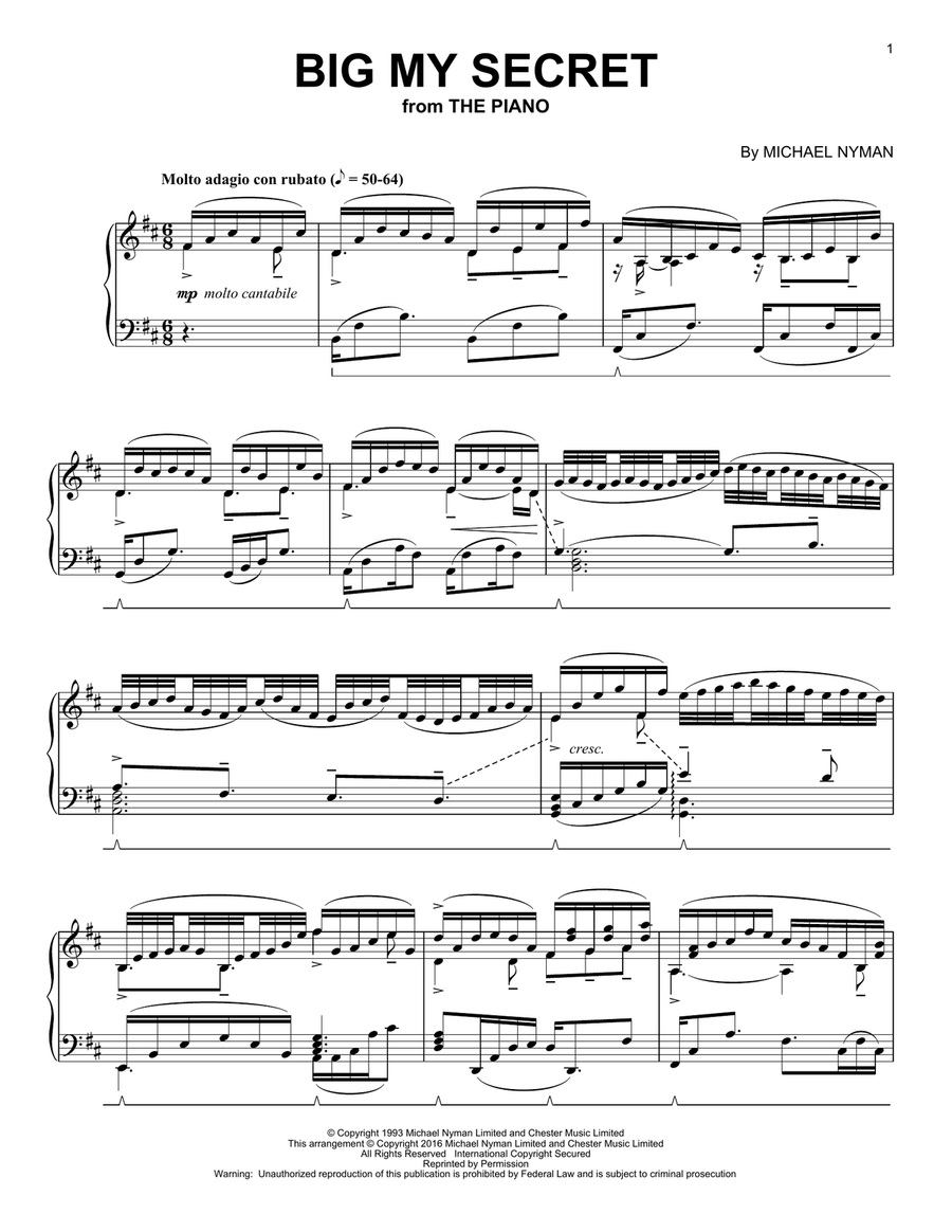 Big My Secret Piano Solo scores gallery preview page 1