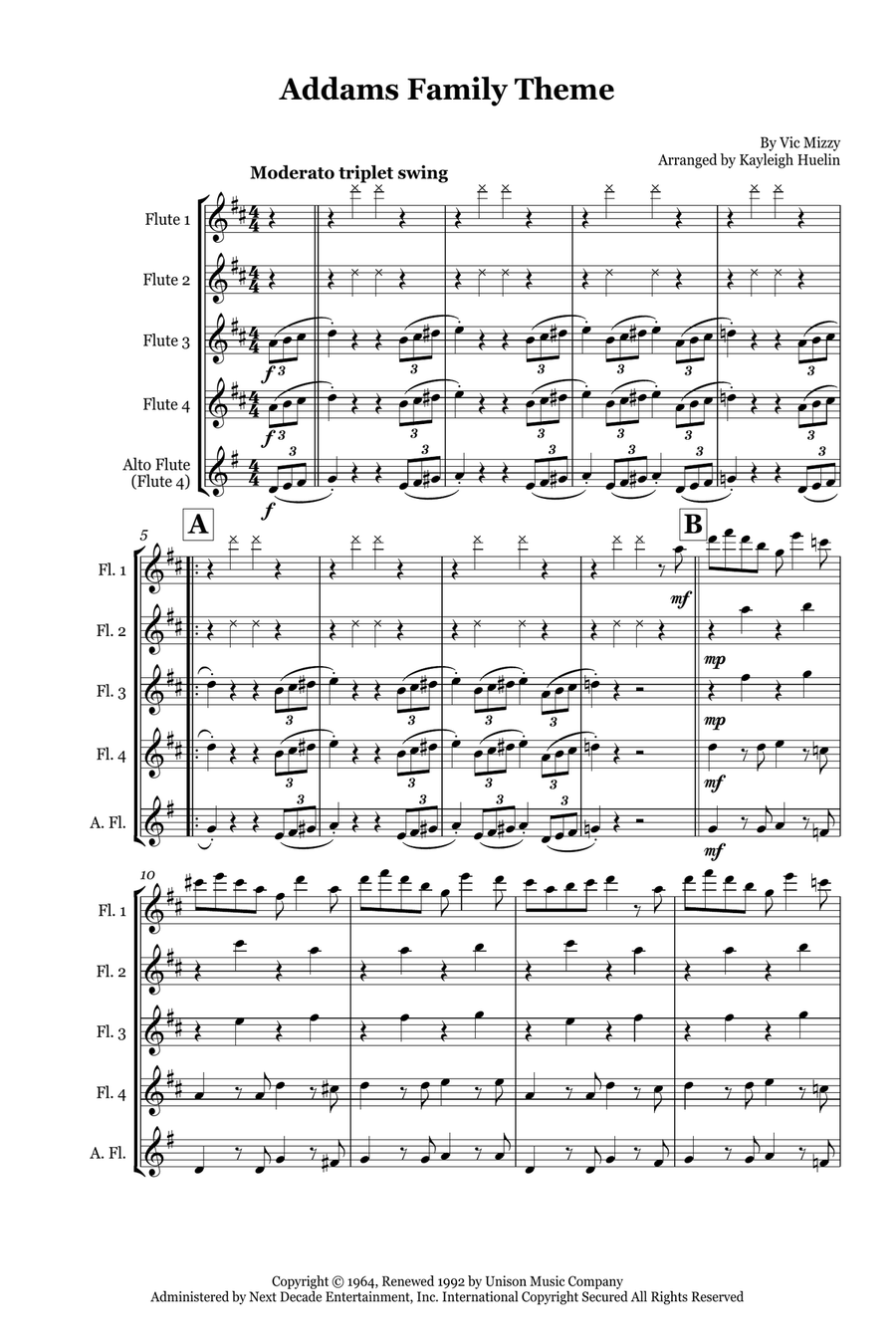 Addams Family Theme Flute Quartet scores gallery preview page 1