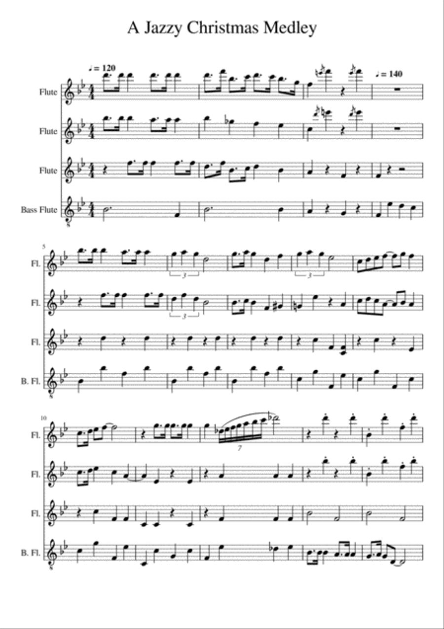 A Jazzy Christmas Medley (flute quartet) Flute Quartet scores gallery preview page 1