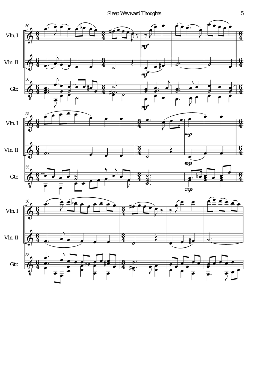 Sleep wayward thoughts for 2 violins and guitar Violin scores gallery preview page 5
