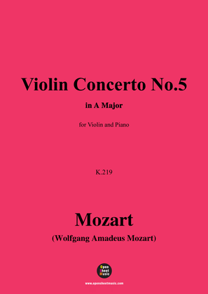 Book cover for W. A. Mozart-Violin Concerto No.5,K.219,for Violin and Piano