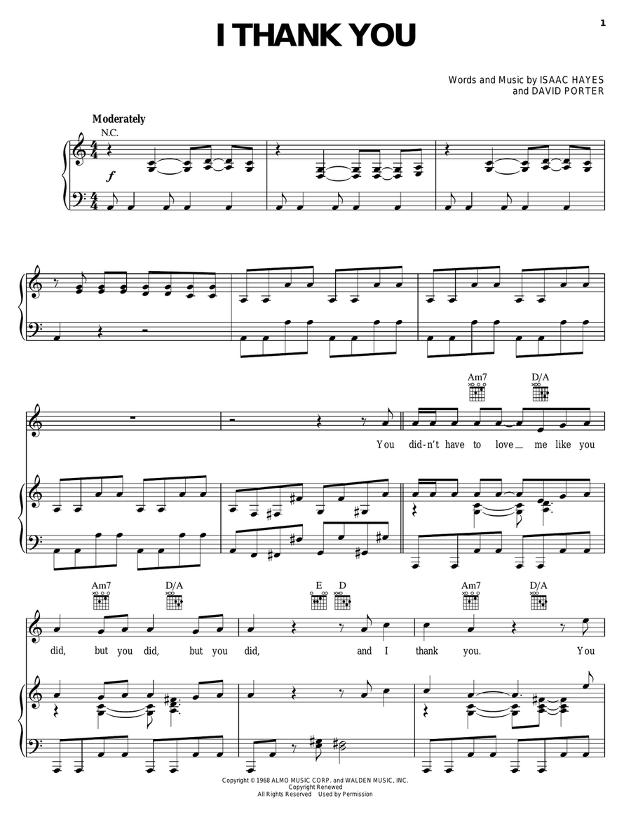 I Thank You Piano, Vocal, Guitar scores gallery preview page 1