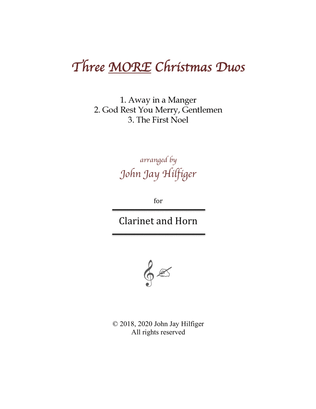 Book cover for Three MORE Christmas Duos for Clarinet and Horn