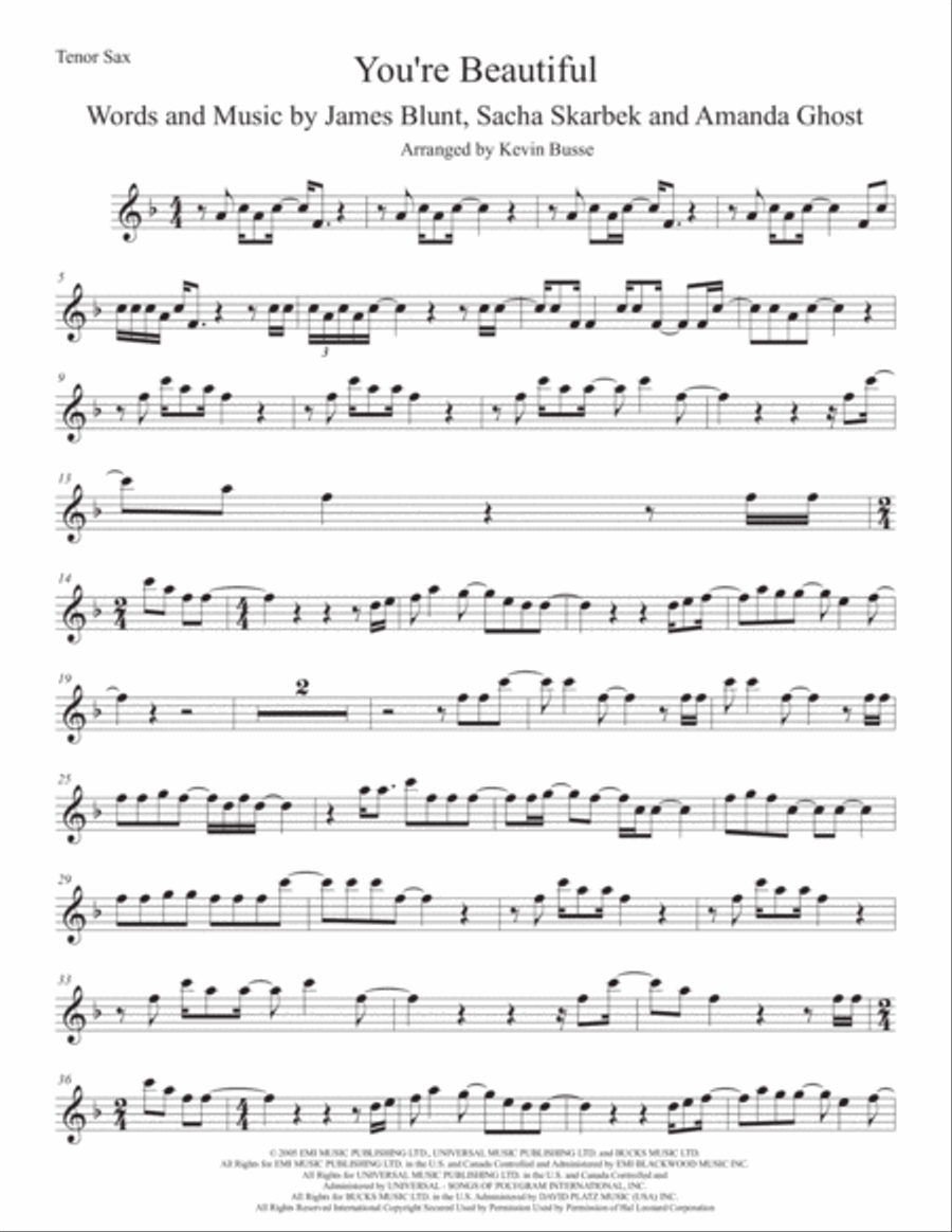 You're Beautiful Tenor Saxophone scores gallery preview page 1