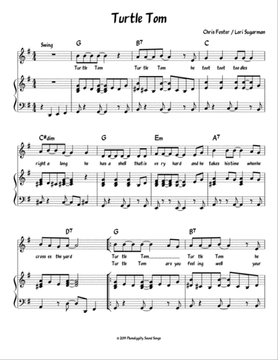 Turtle Tom - Piano/Vocal/Guitar Piano, Vocal, Guitar scores gallery preview page 1