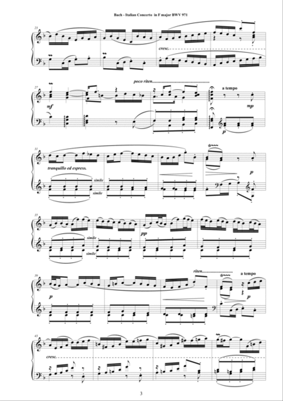 Bach - Italian Concerto in F major BWV 971 - Piano Version Piano Solo scores gallery preview page 3