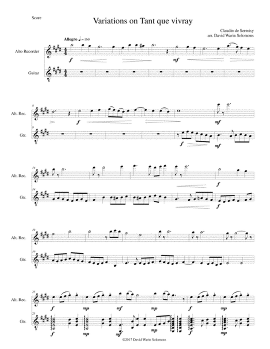 Variations on Tant que vivray for alto recorder and guitar image number null