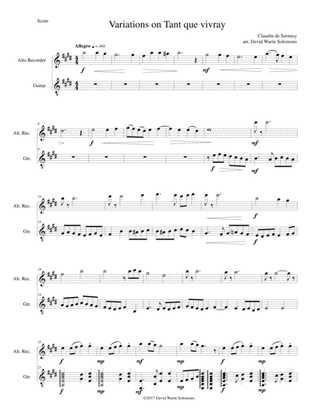 Variations on Tant que vivray for alto recorder and guitar