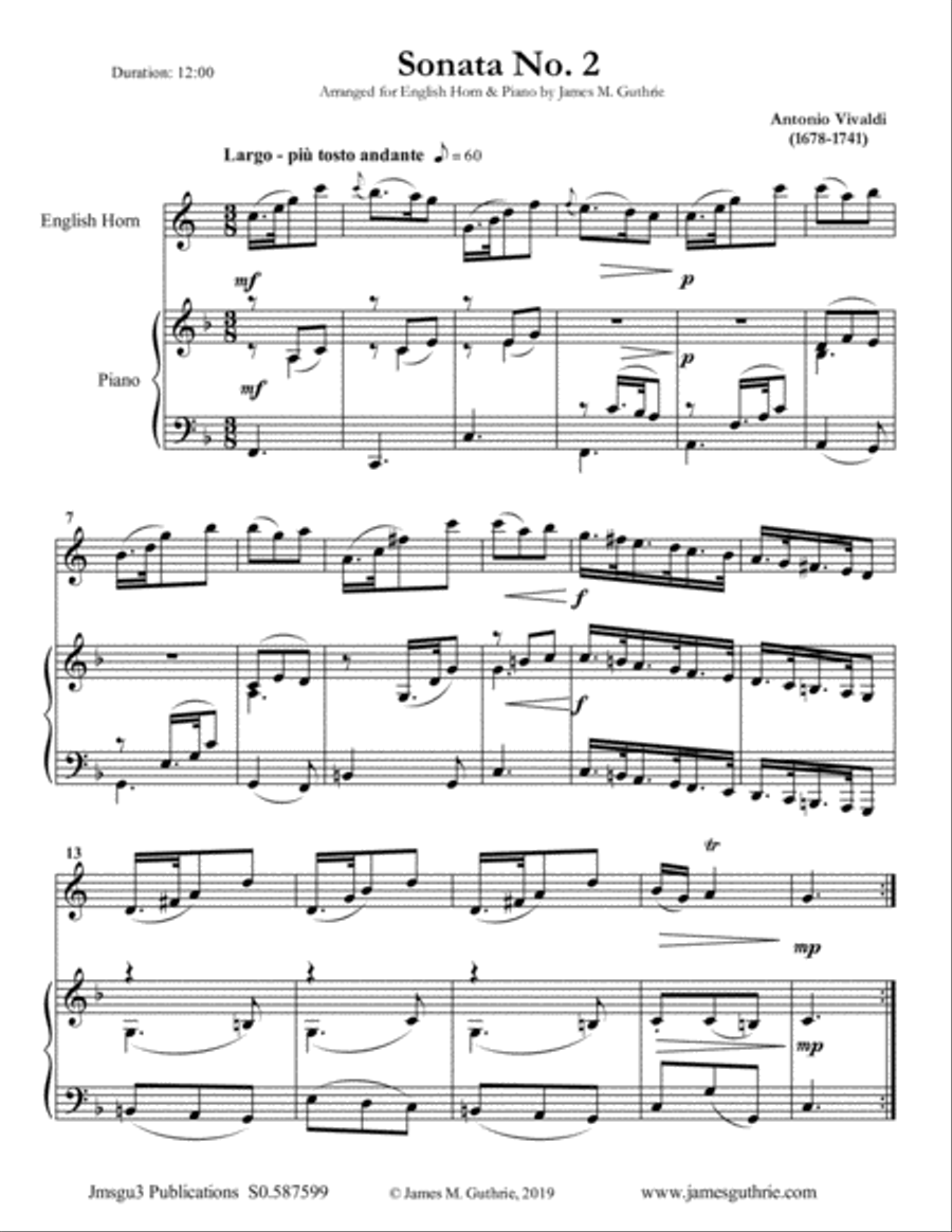 Vivaldi: Sonata No. 2 for English Horn & Piano English Horn scores gallery preview page 1
