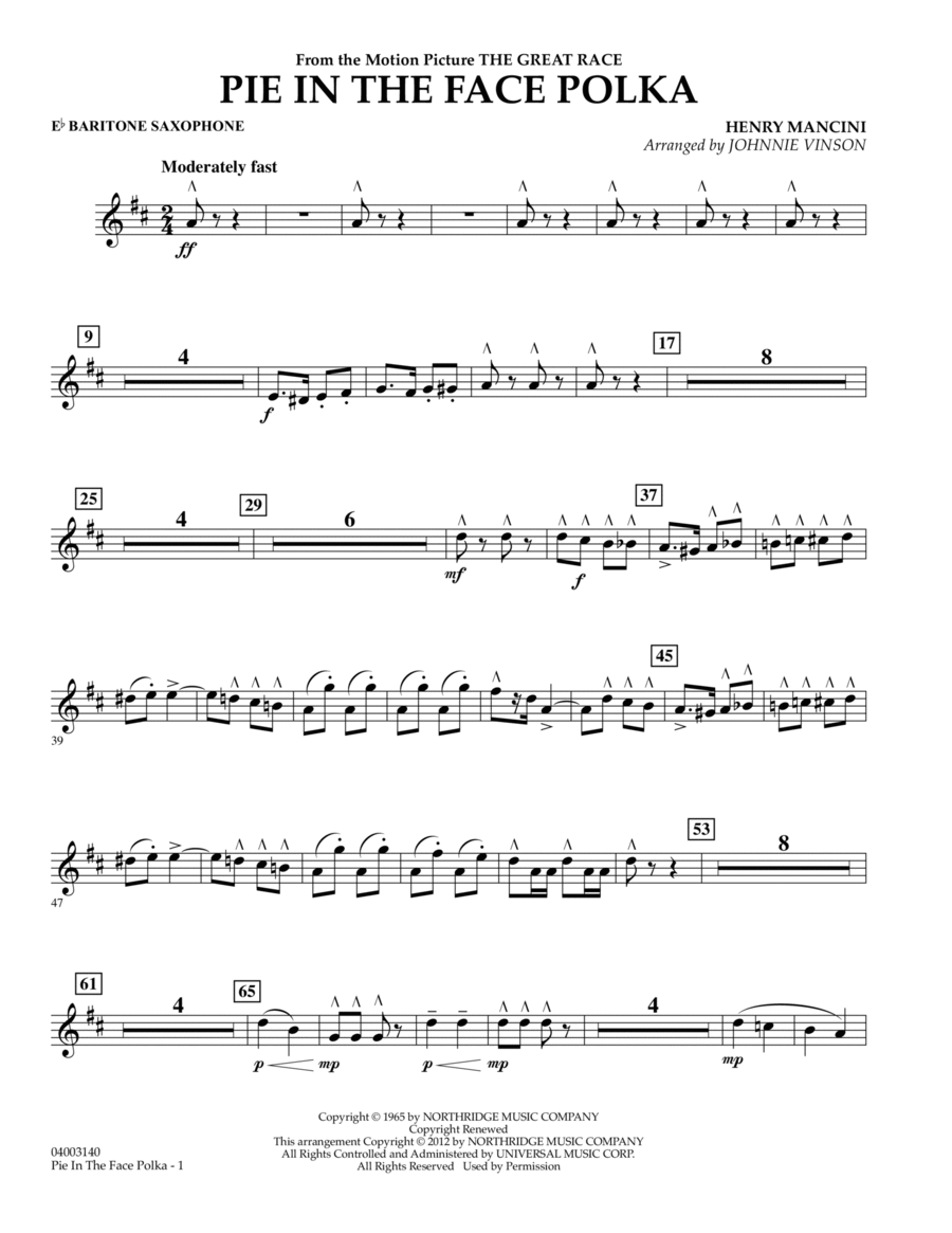 Pie In The Face Polka - Eb Baritone Saxophone Concert Band scores gallery preview page 1