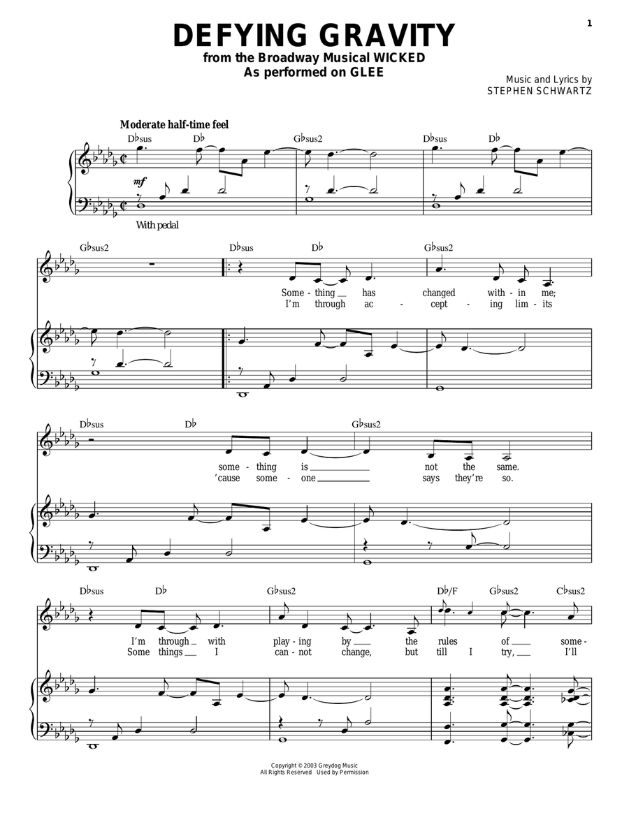 Defying Gravity (from Wicked) Piano, Vocal scores gallery preview page 1
