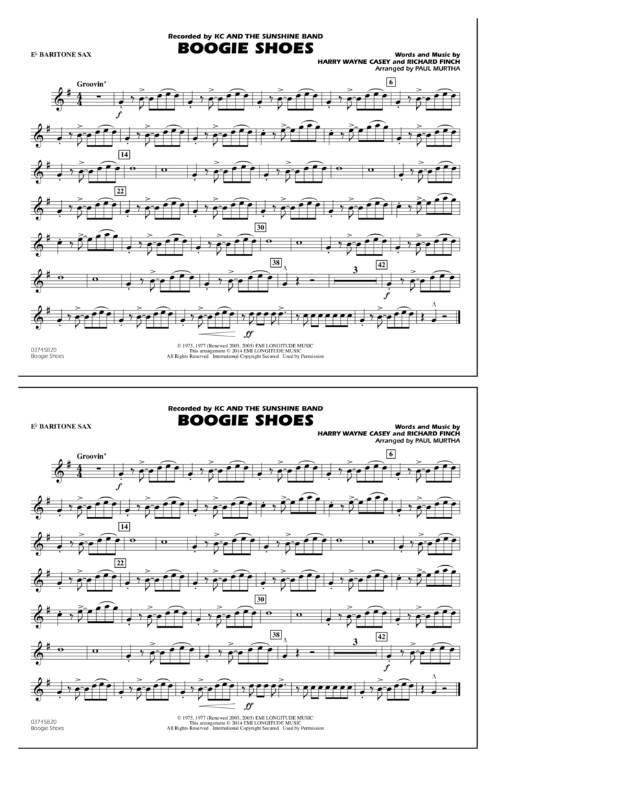Boogie Shoes - Eb Baritone Sax Marching Band scores gallery preview page 1