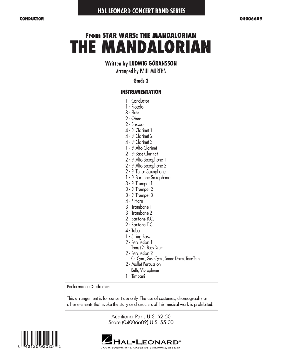 The Mandalorian (from Star Wars: The Mandalorian) (arr. Paul Murtha) - Conductor Score (Full Score) Concert Band scores gallery preview page 1