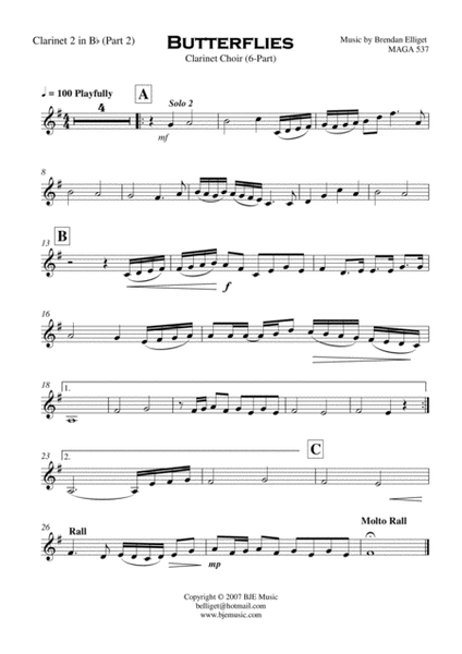 Butterflies - Clarinet Choir Score and Parts PDF image number null