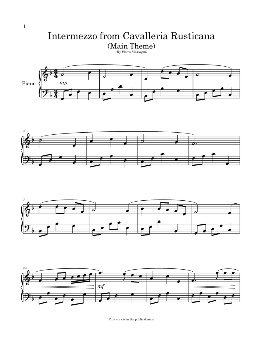 Intermezzo from Cavalleria Rusticana arranged for Easy Piano image number null