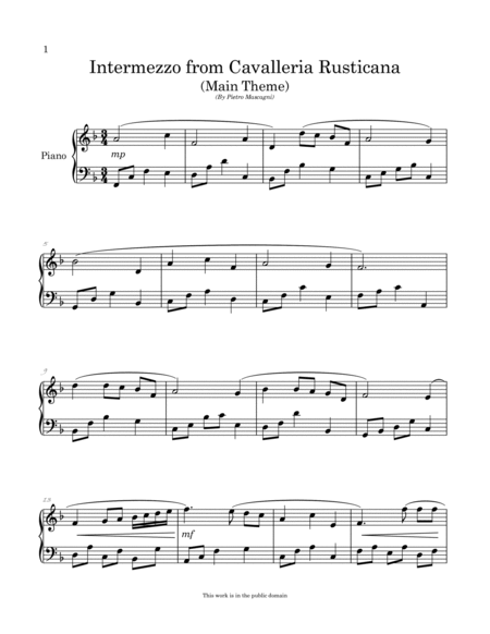 Intermezzo from Cavalleria Rusticana arranged for Easy Piano image number null