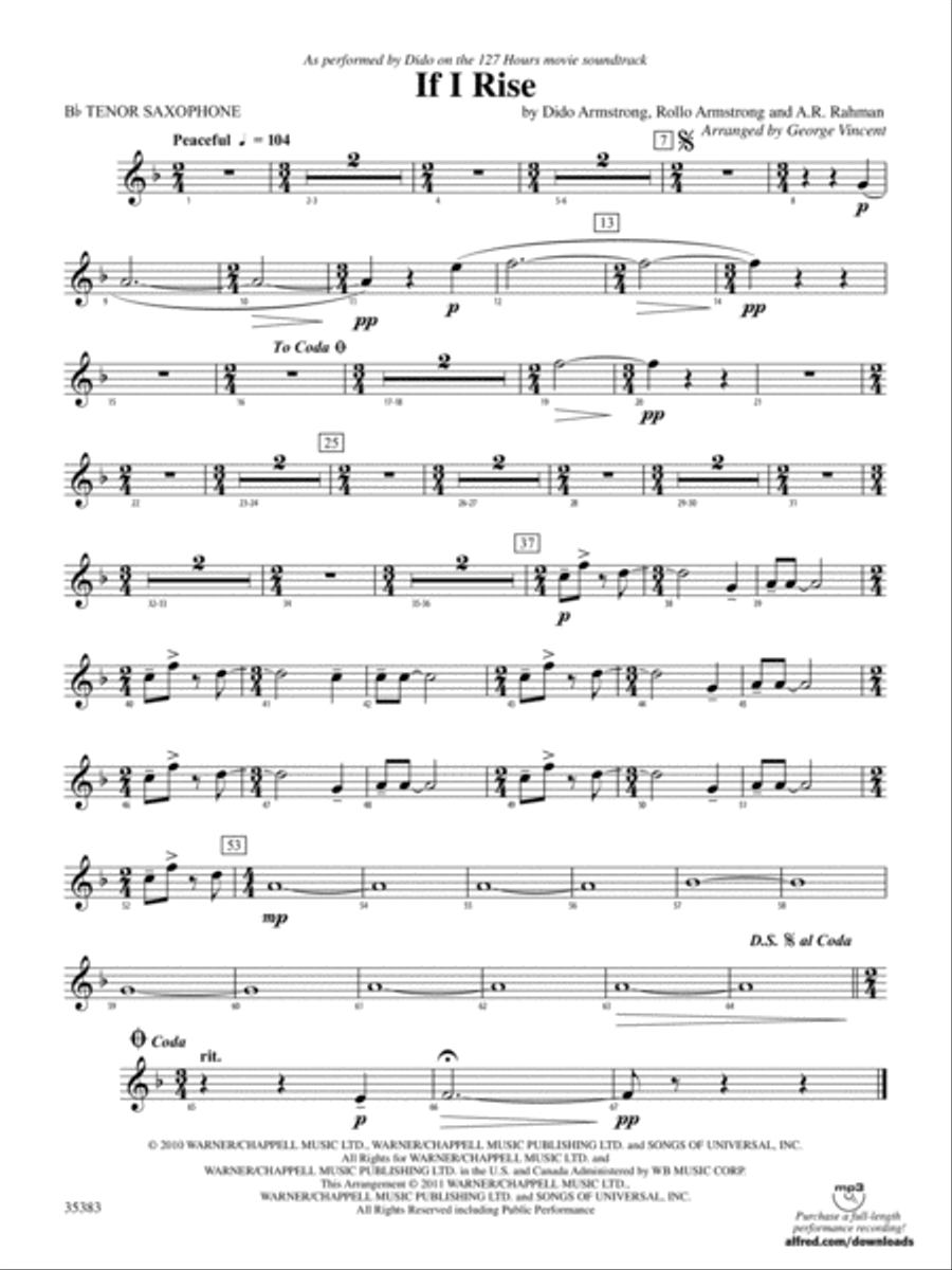 If I Rise: B-flat Tenor Saxophone Concert Band scores gallery preview page 1