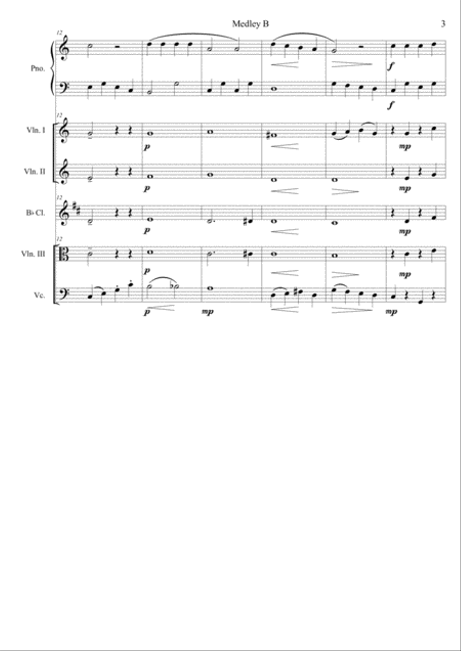 Medley B.Conjunt de tres peses de nivell iniciació per a piano amb acompanyament d'orquestra de cor Small Ensemble scores gallery preview page 3