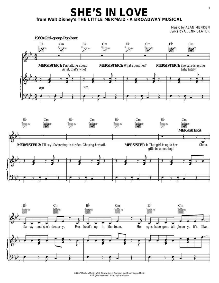 She's In Love (from The Little Mermaid: A Broadway Musical) Piano, Vocal, Guitar scores gallery preview page 1