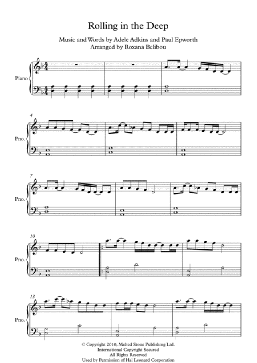 Rolling In The Deep Easy Piano scores gallery preview page 1