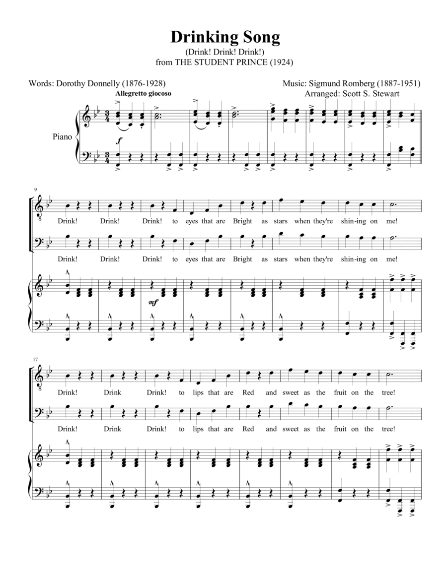 Drinking Song (Drink, Drink, Drink), The Student Prince 4-Part scores gallery preview page 1