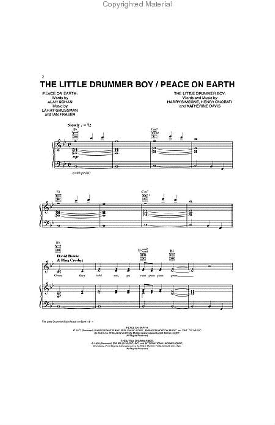The Little Drummer Boy/Peace on Earth Piano, Vocal, Guitar scores gallery preview page 2