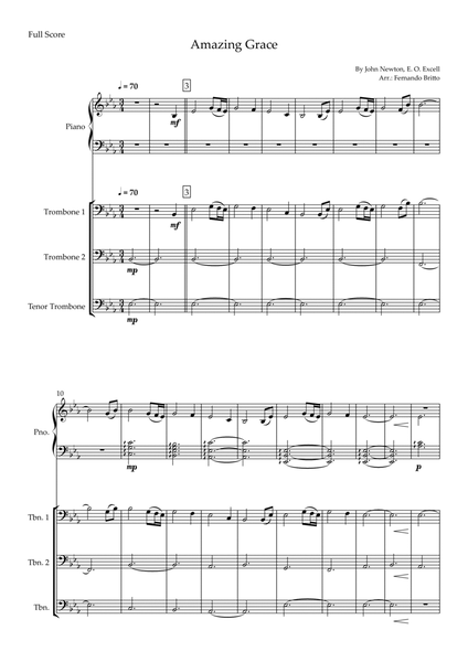 Amazing Grace (John Newton, E. O. Excell) for Trombone Trio and Piano Accompaniment with Chords image number null