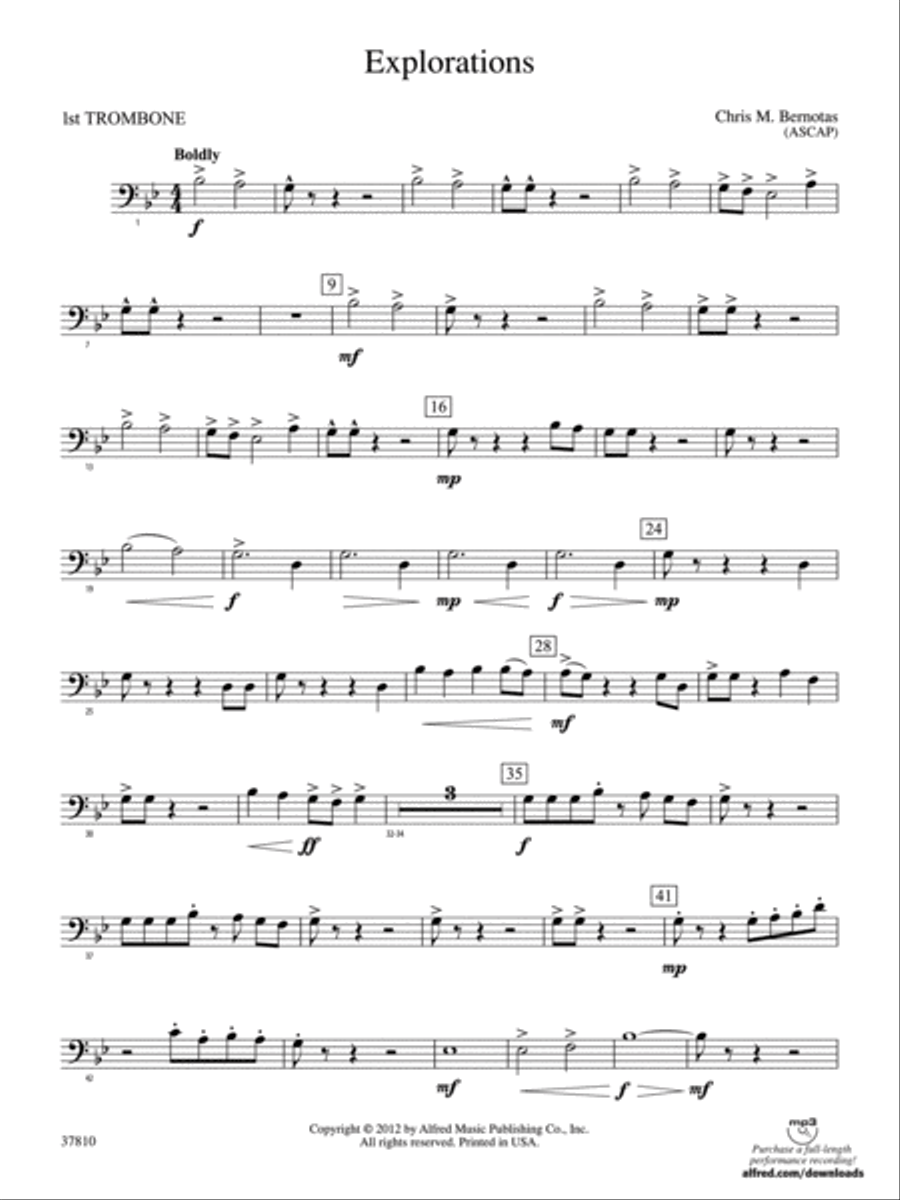 Explorations: 1st Trombone Concert Band scores gallery preview page 1