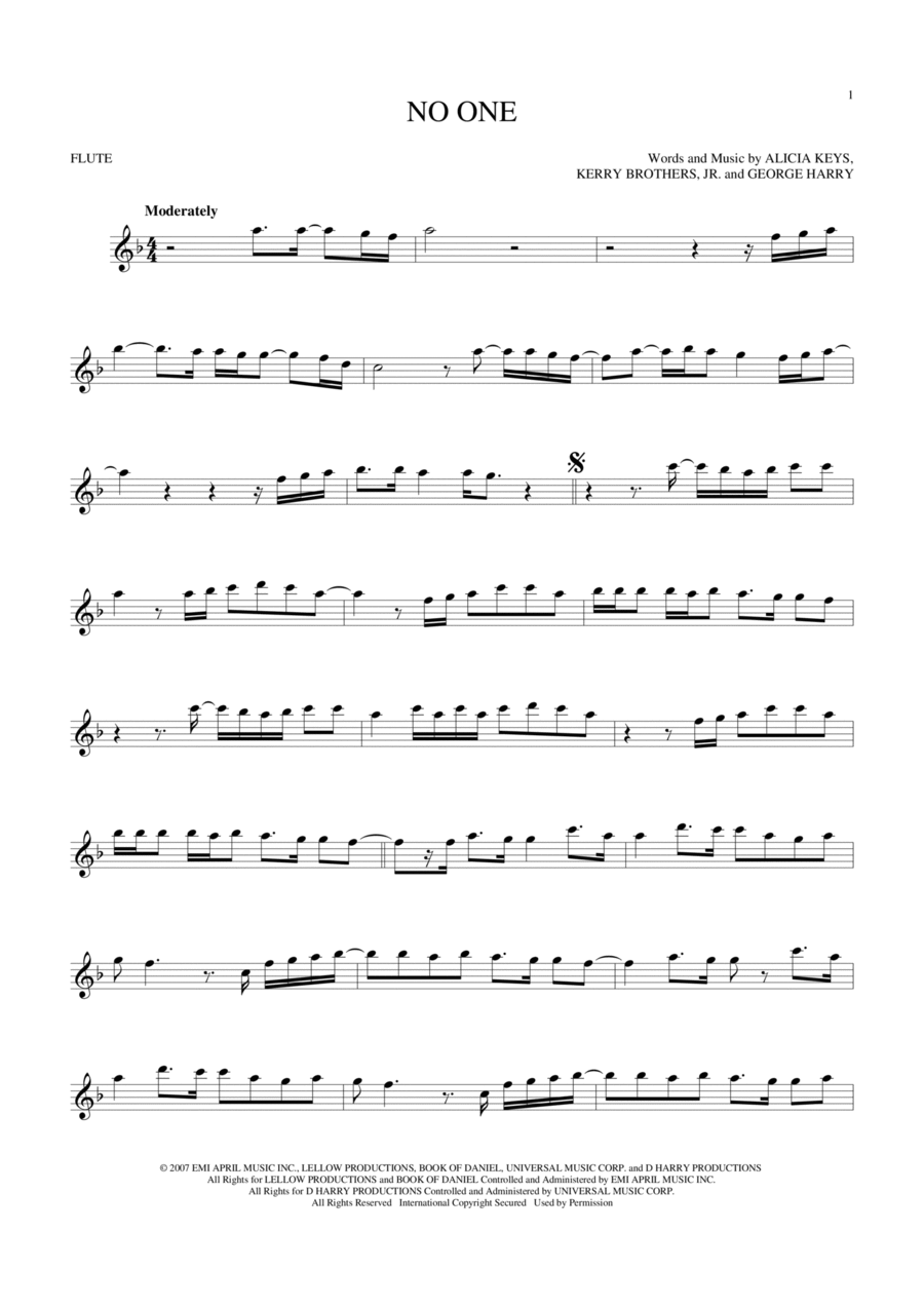 No One No One Flute Solo scores gallery preview page 1