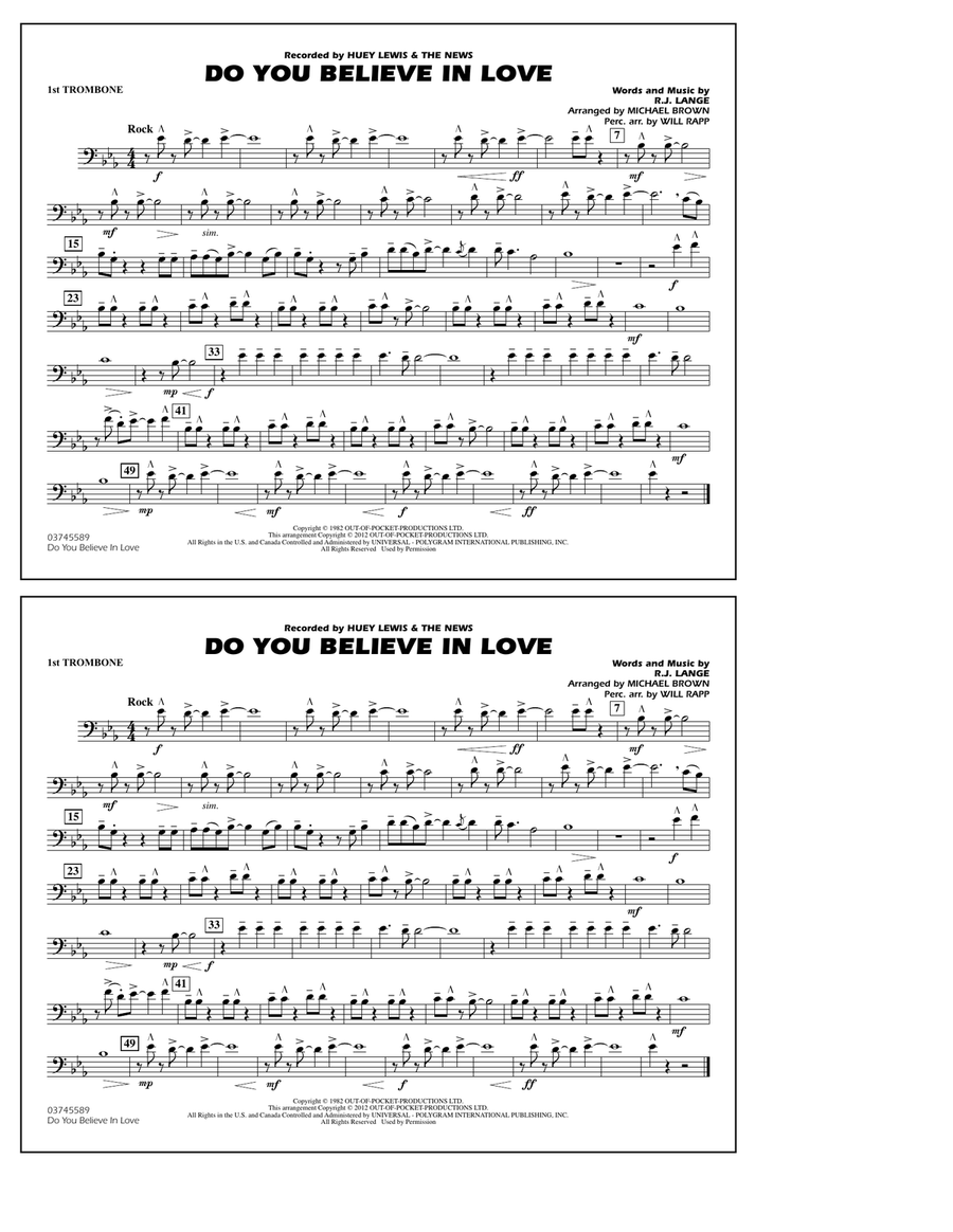 Do You Believe In Love - 1st Trombone Marching Band scores gallery preview page 1