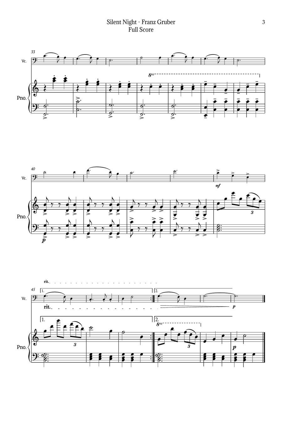 Silent Night for Cello and Piano Chamber Music scores gallery preview page 3