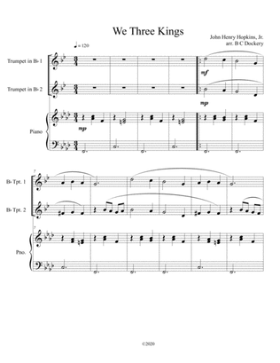 Book cover for We Three Kings (trumpet duet) with optional piano accompaniment