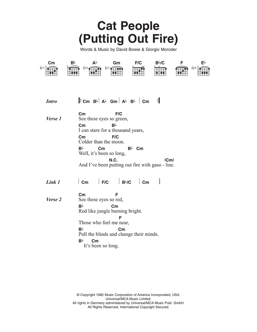 Cat People (Putting Out Fire) Acoustic Guitar scores gallery preview page 1