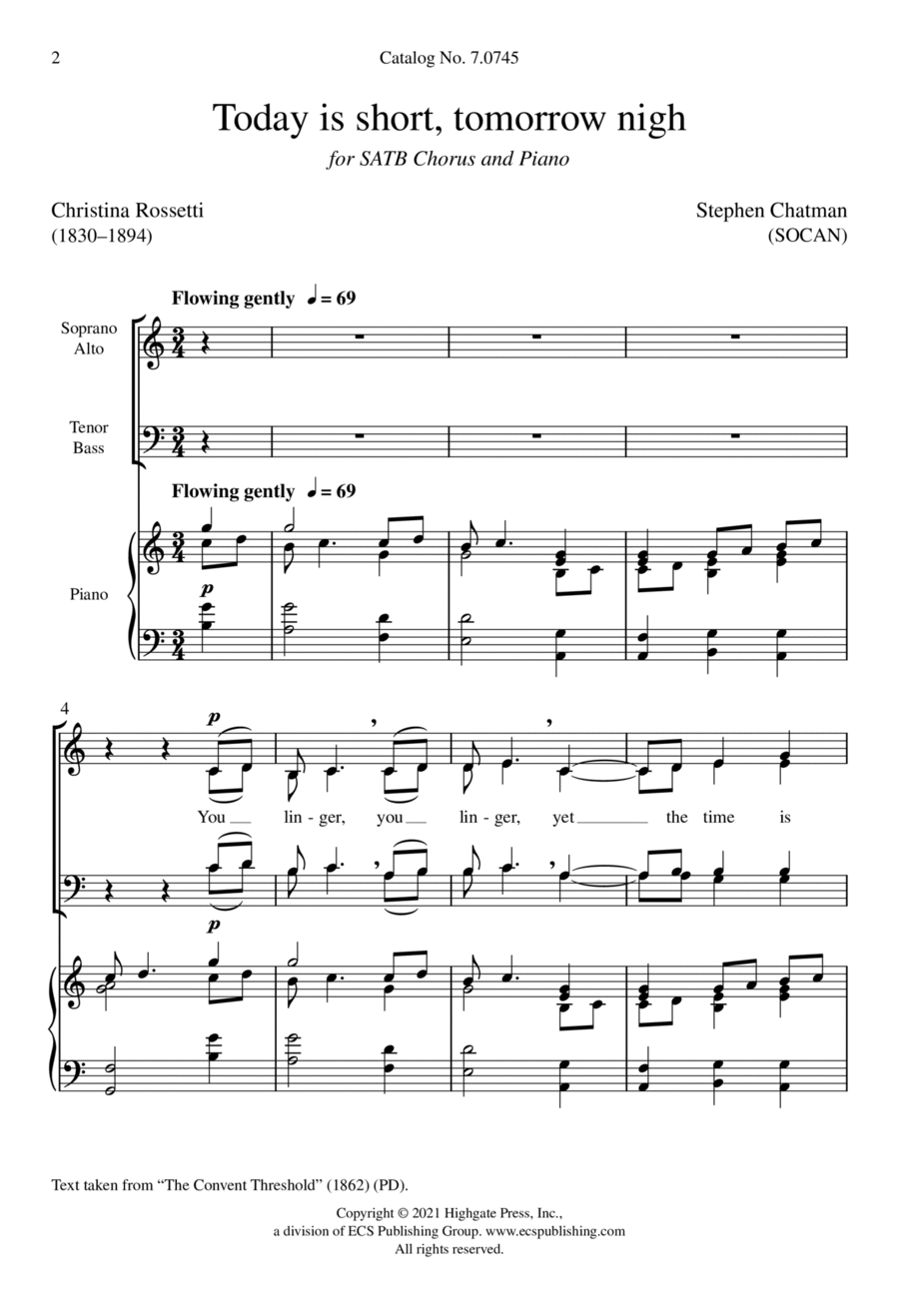 Today is short, tomorrow nigh 4-Part scores gallery preview page 1