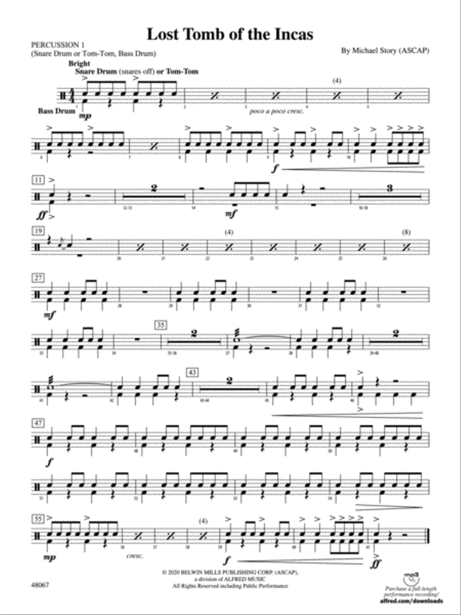 Lost Tomb of the Incas: 1st Percussion Full Orchestra scores gallery preview page 1