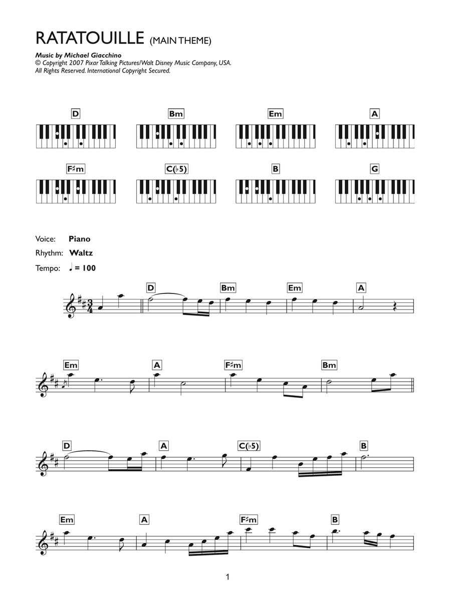 Ratatouille (Main Theme) Ratatouille (Main Theme) Piano Solo scores gallery preview page 1