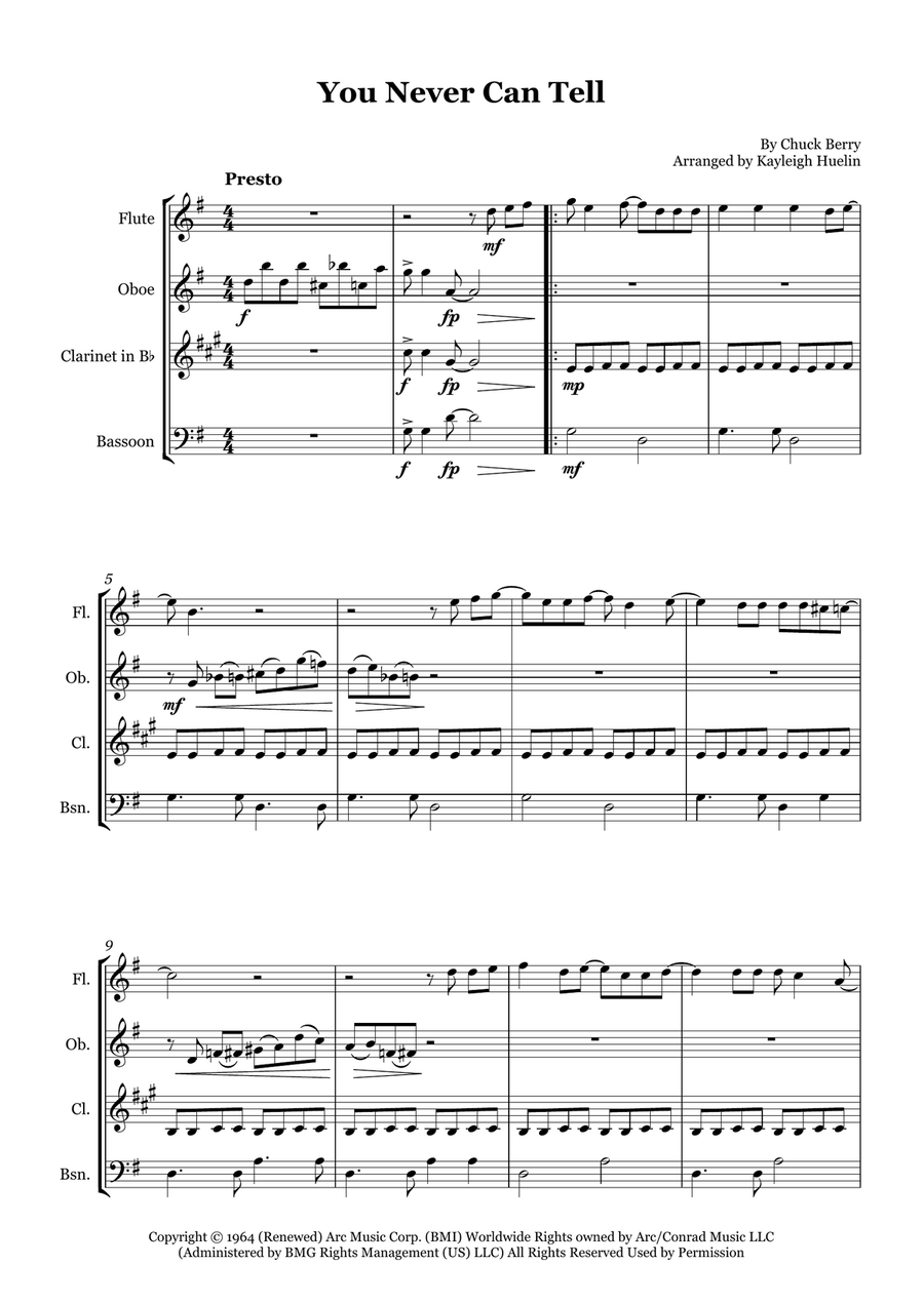 You Never Can Tell You Never Can Tell Woodwind Quartet scores gallery preview page 1