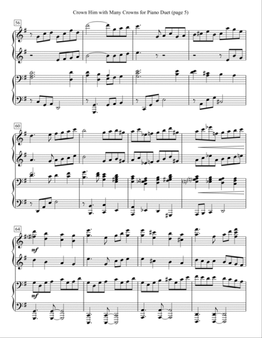Crown Him with Many Crowns for Piano Duet 1 Piano, 4-Hands scores gallery preview page 5
