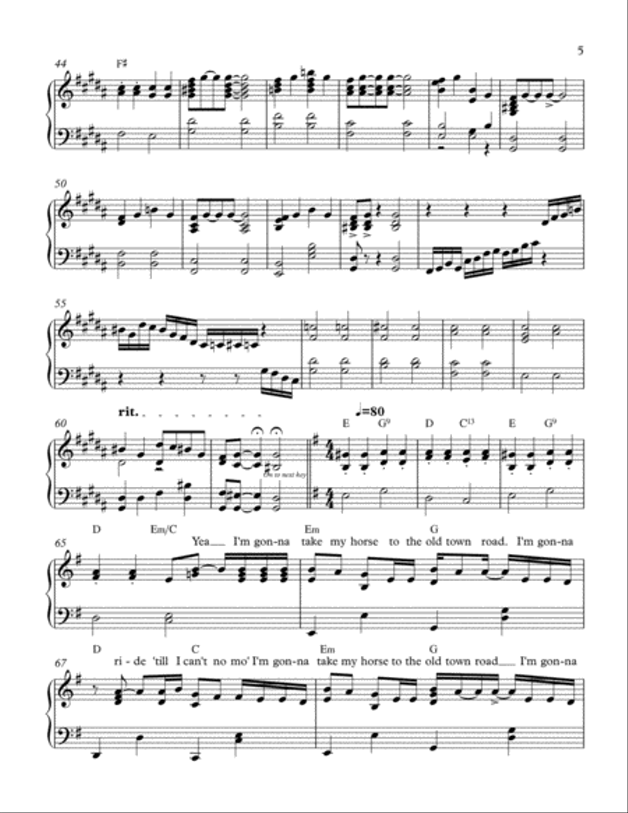 Old Town Road (remix) Piano Solo scores gallery preview page 5