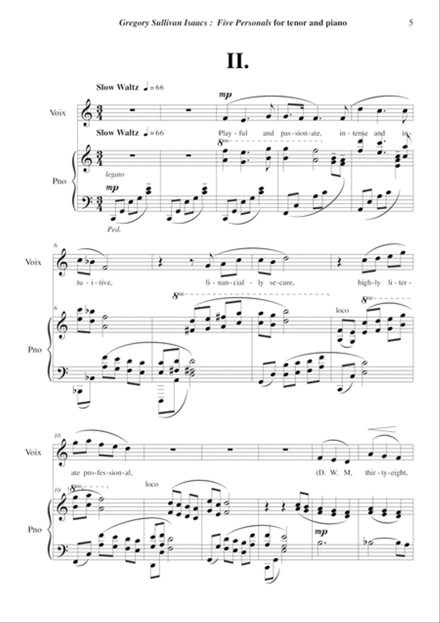 Gregory Sullivan Isaacs: Five Personals for tenor voice and piano Tenor Voice scores gallery preview page 5