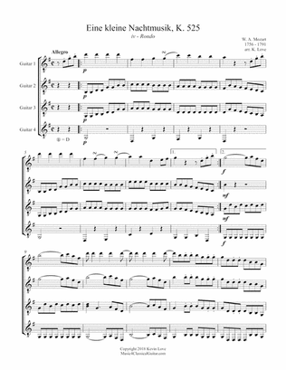 Eine kleine Nachtmusik, K. 525 - iv - Rondo (Guitar Quartet) - Score and Parts